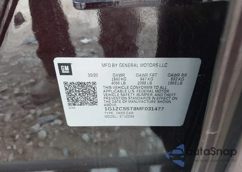 2021 Chevrolet Malibu Fwd 1Fl z USA, uszkodzony, nr VIN 1G1ZC5ST8MF031477